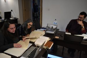 Dr Valeria Vanesio and Claudia Garradas on-site curator of the Malta Study Centre studying and compiling the metadata for the Spoils of the Knights of the Order Of St John for the eventual online cataloging system provided by VHMML.